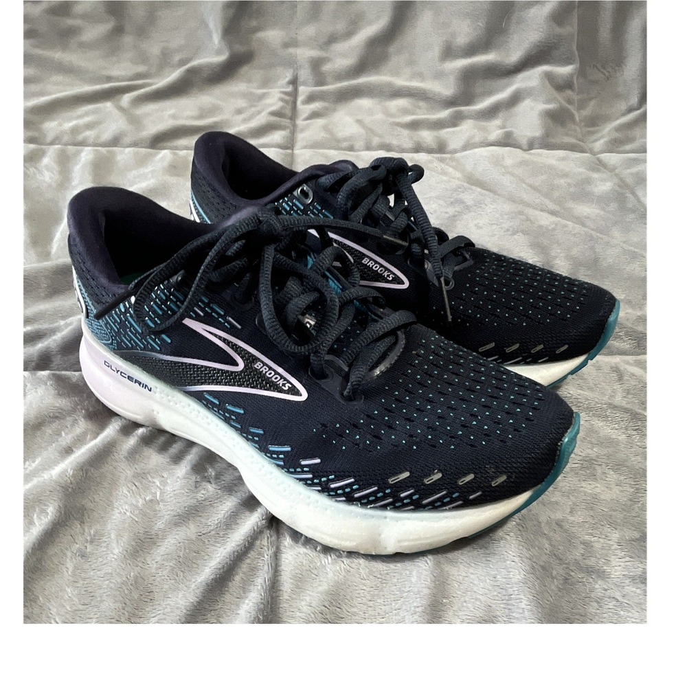 Brooks Glycerin 20 Women's Lace-Up Mesh Running Sneakers Black/Teal Size 6.5
